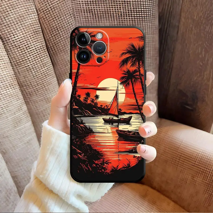 Soft Back Phone Cover Case for iPhone X XS XR SE 11 17Air 7 8 12 13 Mini 17 16 Pro Max 14 15 Plus Beautiful Scenery
