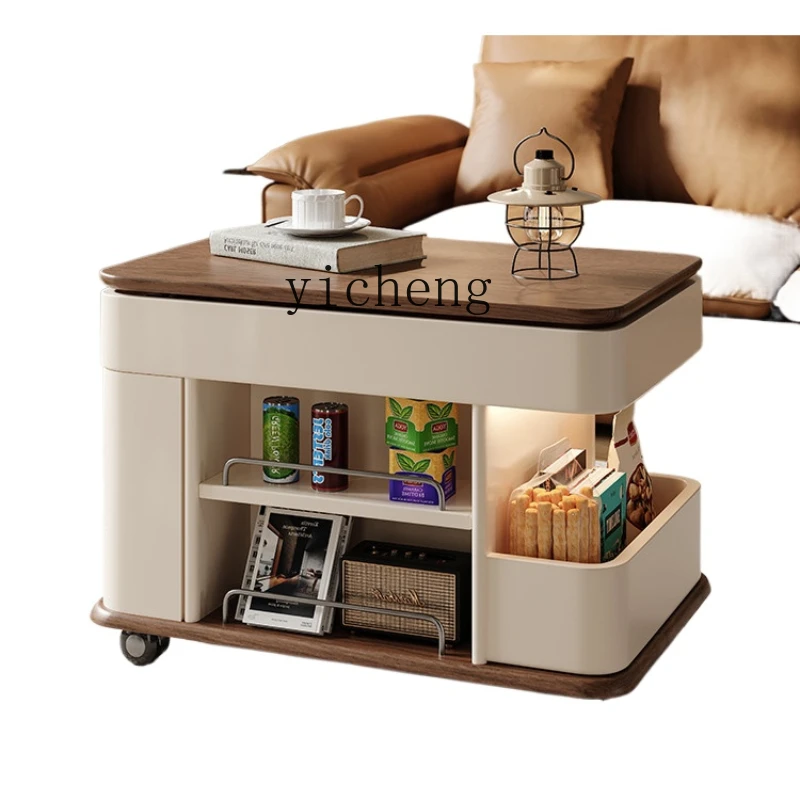 Xl Mobile Coffee Table Living Room Multi-Function Trolley Lifting Solid Wood Accompanying Coffee Table