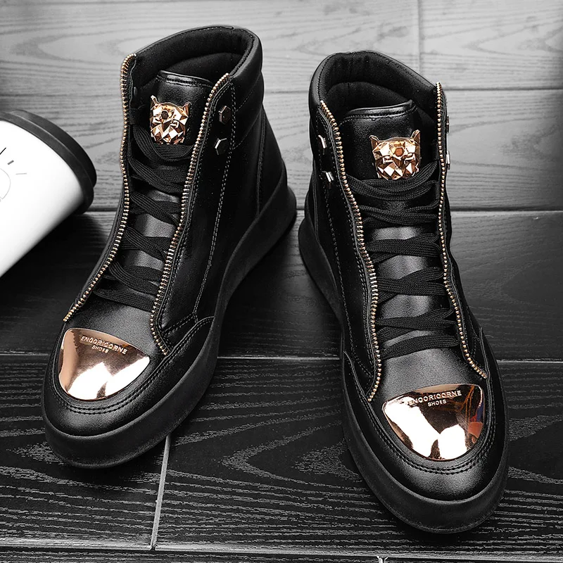 YRZL High Top Casual Shoes Men Sneakers Fashion Skateboard Shoes Leopard Platform Shoe Sport Training Shoes Men's Ankle Boots