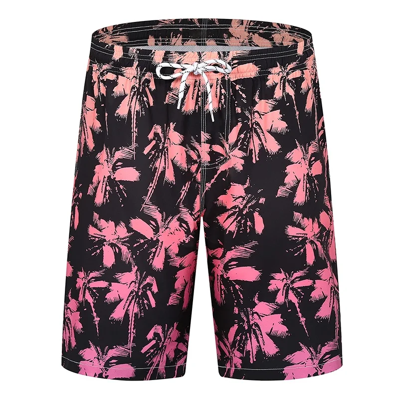 Flower Leaf Graphic Swim Trunks For Men Colorful Striped Plants 3D Printed Short Pants Summer Loose Sport Street Board Shorts