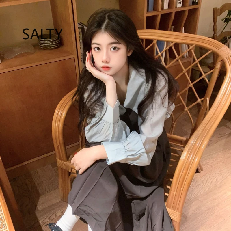 Set di abiti da donna Colletto per bambola francese 2025 Nuovo abito a pieghe a vita alta + camicia Set da due pezzi femminile