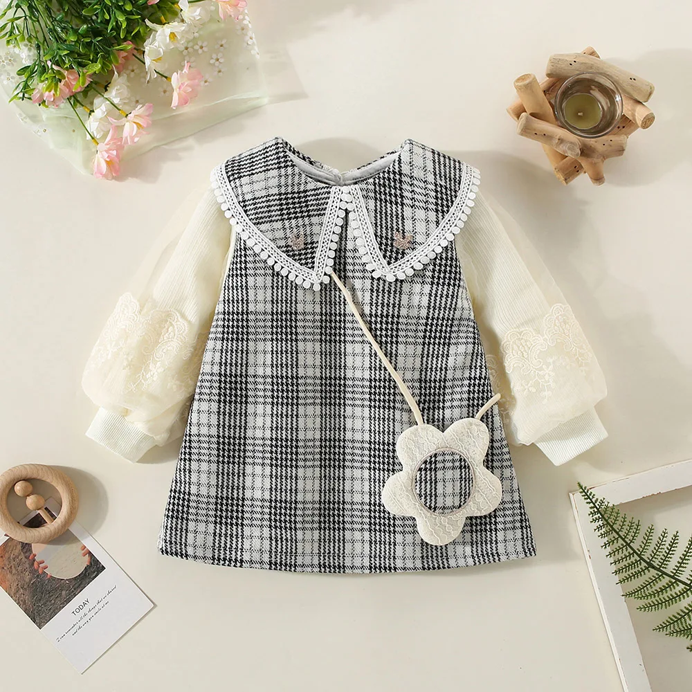 Spring And Autumn New Product Baby Girl\'s Little Fragrant Style Fake Two Piece Dress Children\'s Long Sleeved Dress