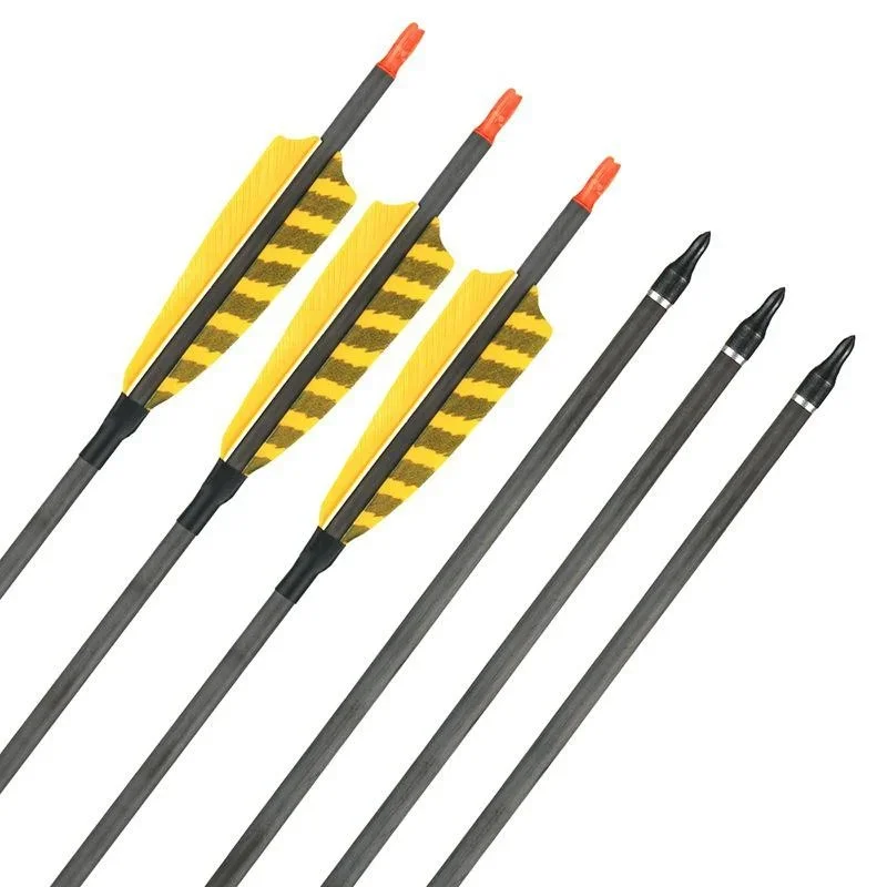 400 deflection replaceable arrows traditional reverse bow general arrow bow accessories striped real feather pure carbon 12PCS - Image 5