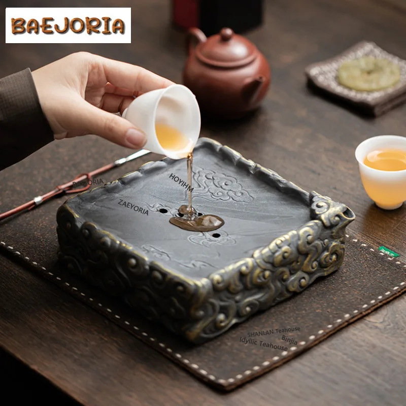 BAEJORIA Old Rock Mud Auspicious Cloud Square Pot Bearing Holder Gaiwan Support Water Storage Dry Soaking Table Tea Tray Teaset