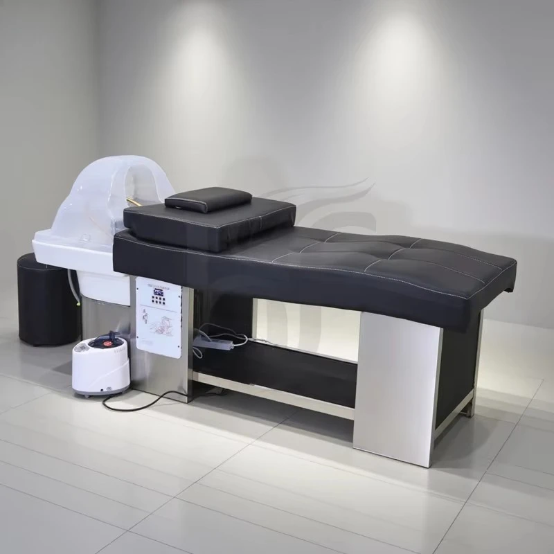 Durable Salon Shampoo Bed Thai Stainless Steel Base Hair Washing Bed with Ceramic Shampoo Basin