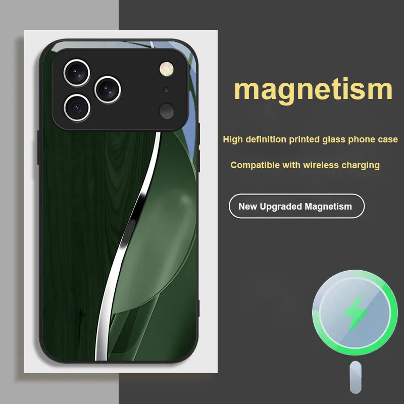 

For iPhone 17 Pro MAX AIR Dynamic Streamline Green Magnetic Glass Phone Case