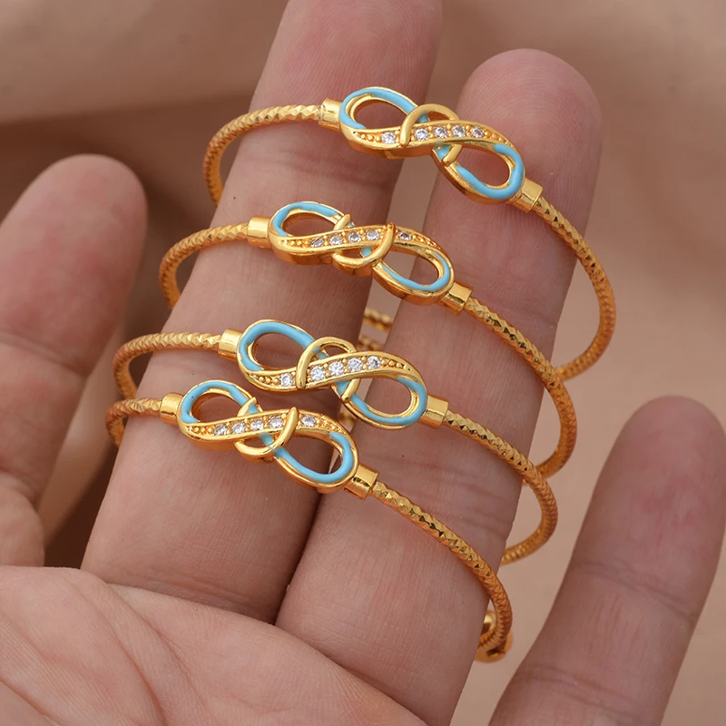 Baby-Armreifen, 4 Stück/Lot, afrikanische goldfarbene Armreifen für Babys und Kinder, Herz-Armband, Artikel aus dem Nahen Osten, Born Lucky Jewelry, Super Friday – Detail 8