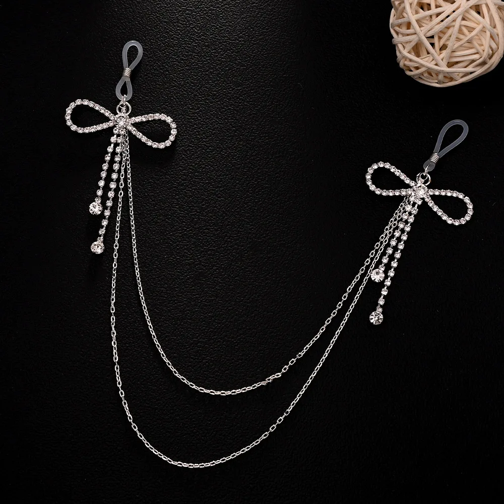 Stonefans Bow-knot Nipple Chain Body Jewelry Non Piercing Rhinestone Sexy Chest Bra Breasts Ring Fashion Tassel Accessories Gift