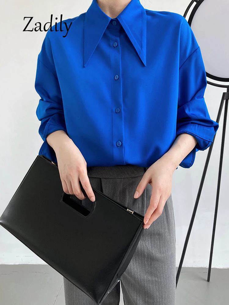 

Zadily 2024 Spring Office Lady Women White Shirt Minimalist Long Sleeve Loose Woman Blouse Button Up Blue Work Female Clothing