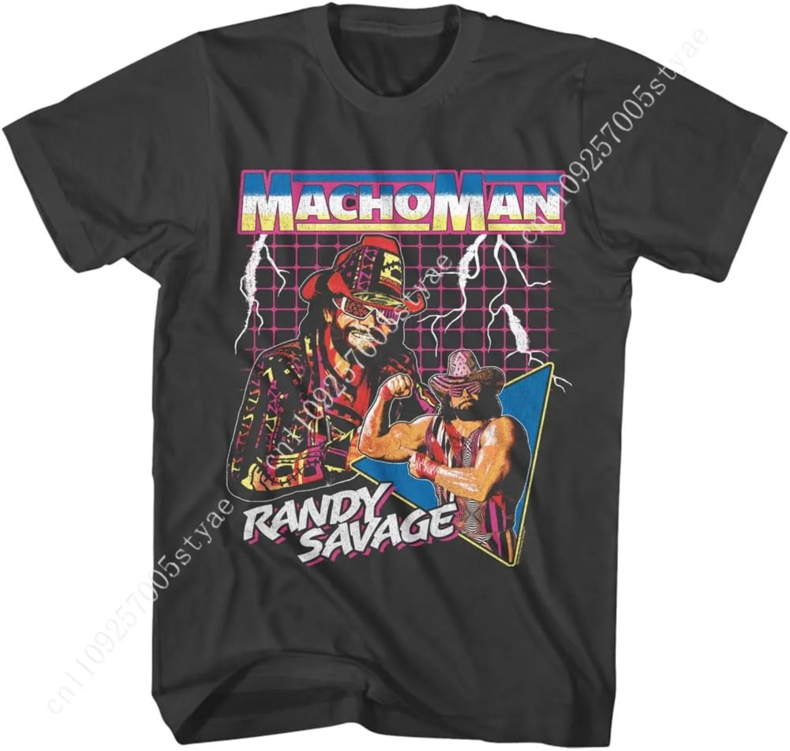

Macho Man Randy Savage Lightning Bolts Retro Mens Smoke Short Sleeve T Shirt 80s Wrestling Graphic Tees