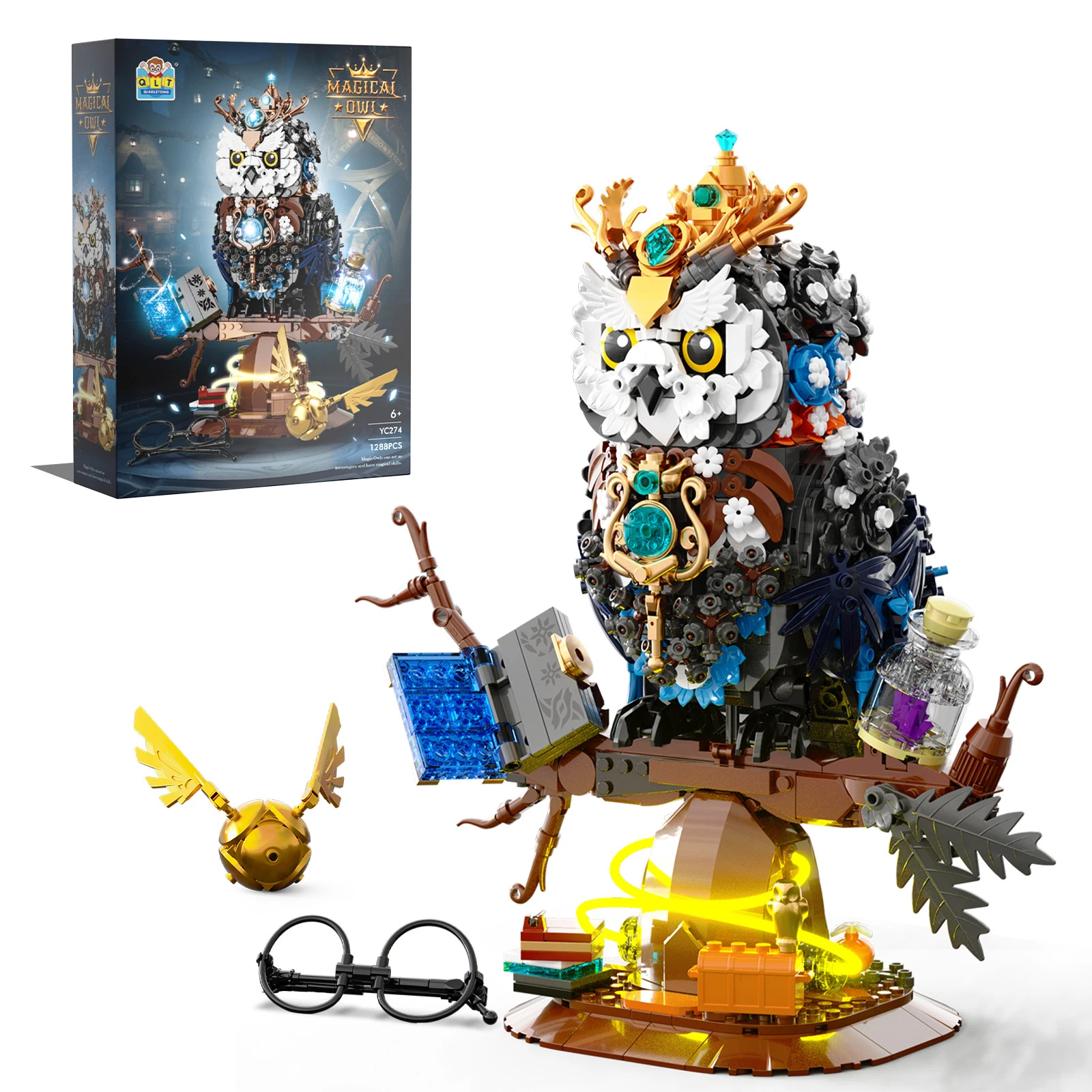 

1288PCS Creative Magical Owl With Lights Building Blocks MOC Mechanical Bird Animal Assembly Bricks Toys Children Christmas Gift