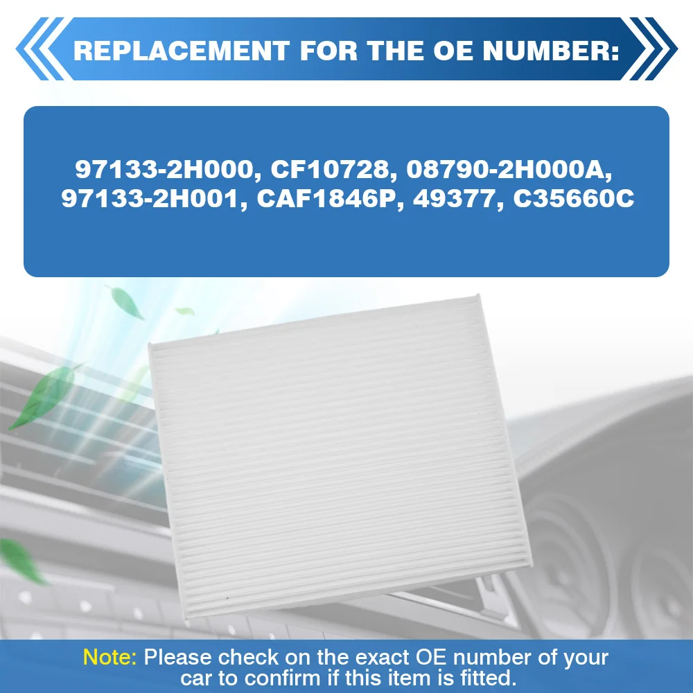 For Hyundai Elantra 2011-2016 / Accent 2011 Cabin Air Filter Non-woven Fabric 97133-2H000 CF10728 97133-2H001 08790-2H000A 49377