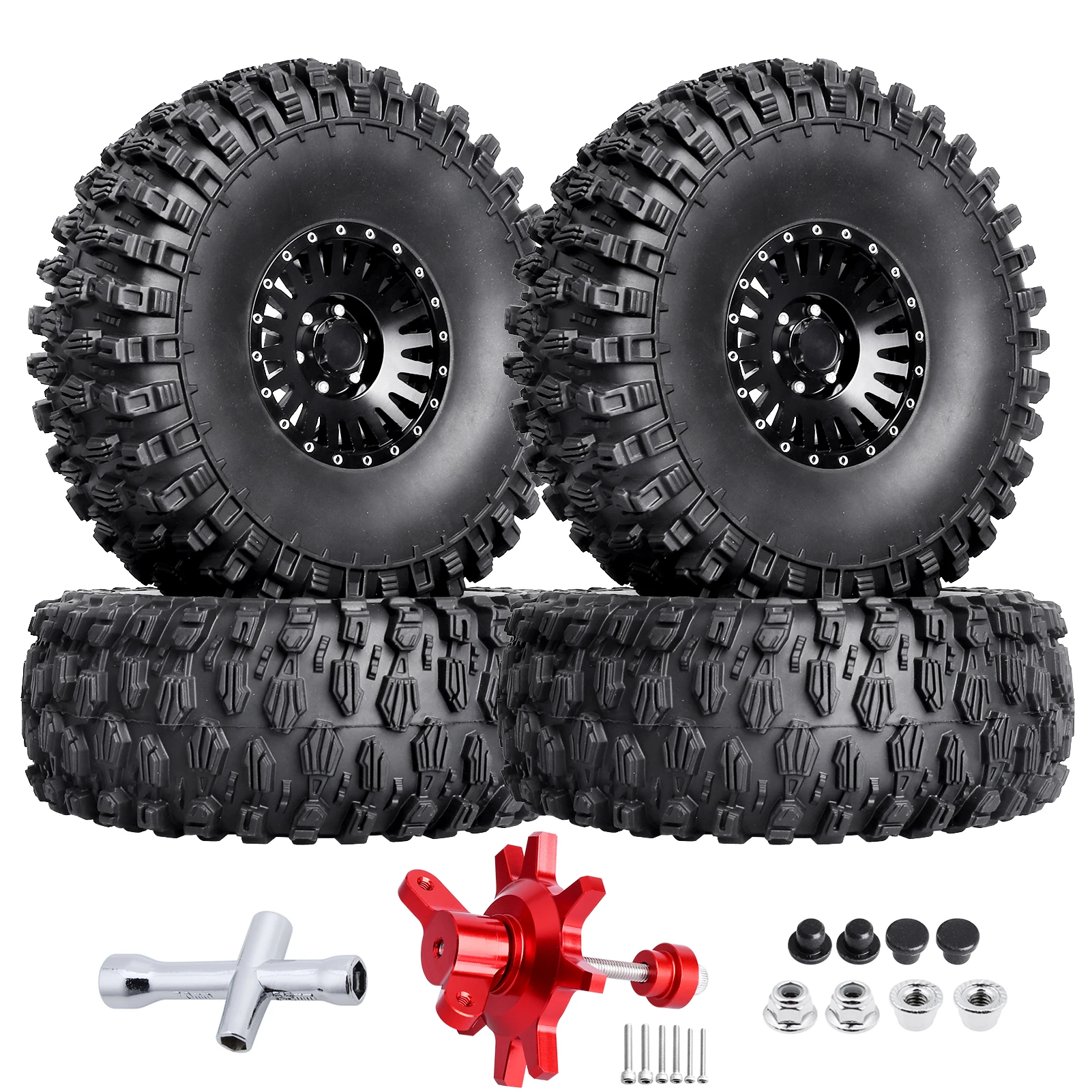 HobbyPark 2.2 Beadlock Wheels and Soft Rubber Tires Height 5.67 inch Good Grip for 1/10 RC Crawler w/Beadlocks Mounting Tool