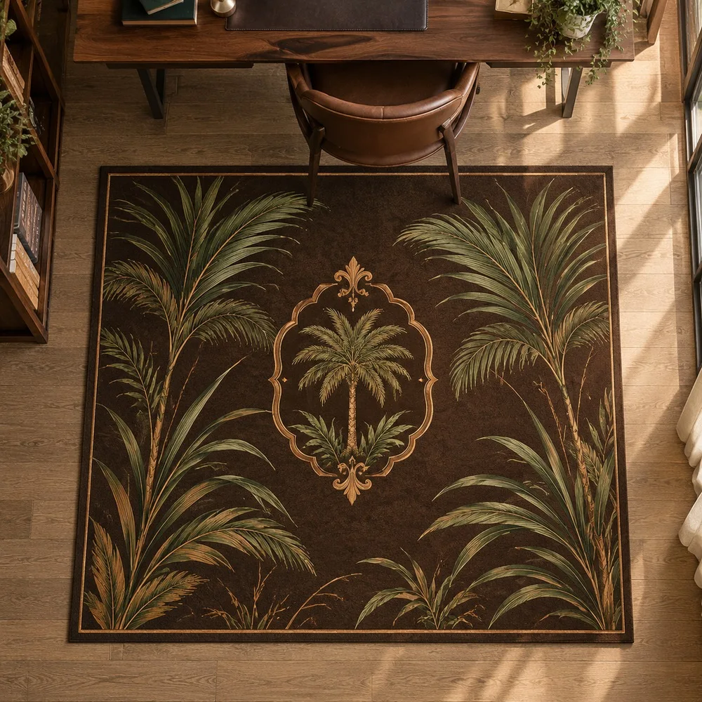 VIKAMA Door Mat Espresso Brown Tall Palm Grass Leaf Washable Guest Room Sunroom Reading Nook Walk In Closet Home Decoration