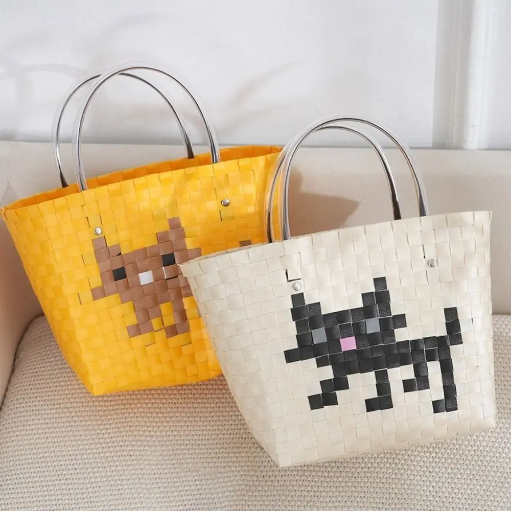 Weaving Animal Baskets Vegetable Basket Bag Hand-woven Large Capacity Casual Woven Bag Shoulder Bag Shopping Bag Cartoon Handbag