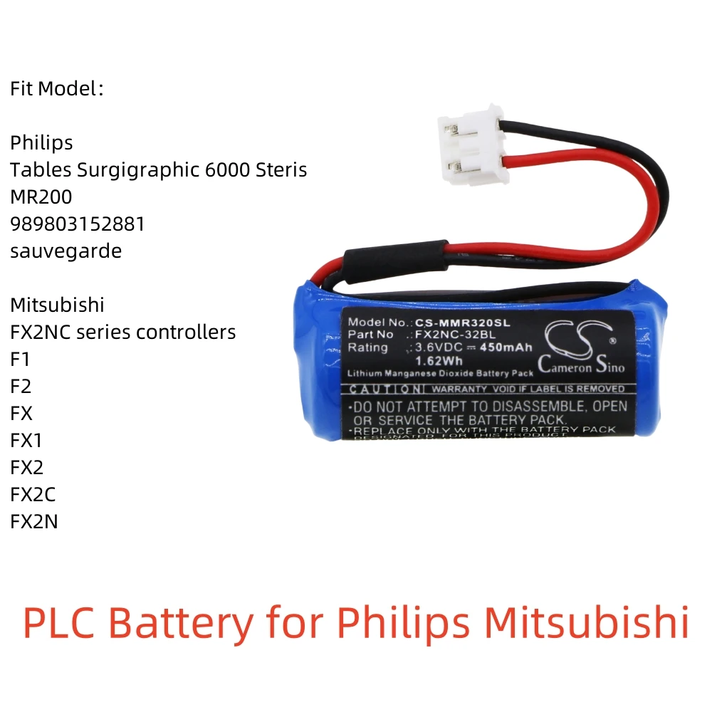 Li-MnO2 PLC Battery for Philips Mitsubishi,3.6V,450mAh,Tables Surgigraphic 6000 Steris MR200 989803152881 sauvegarde F1 F2 FX