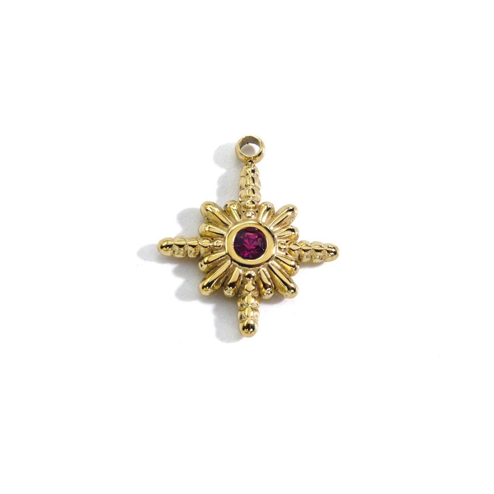3Pcs Stainless Steel Gold Color Eight Pointed Star Crystal Stone Charm Pendants DIY Necklace Jewelry Making - view 3