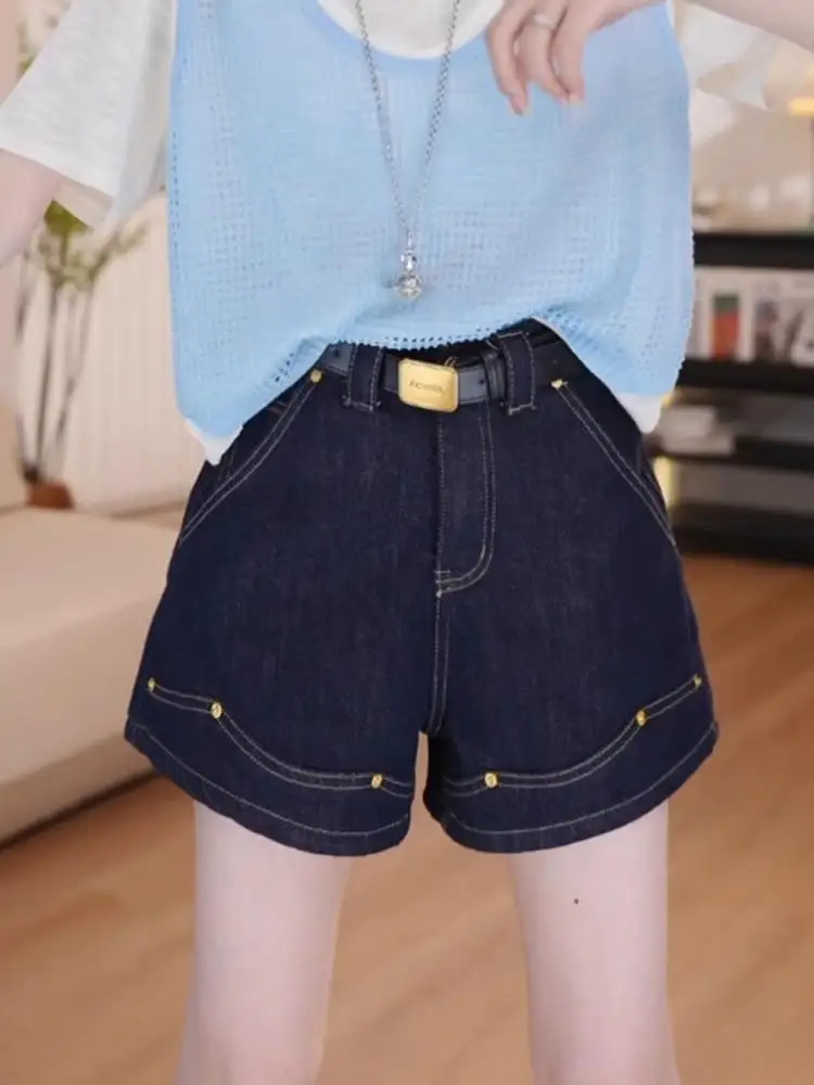 

Large size women's clothing 2025 summer new pear shaped fat mm versatile fashion high waisted denim A-line short pants