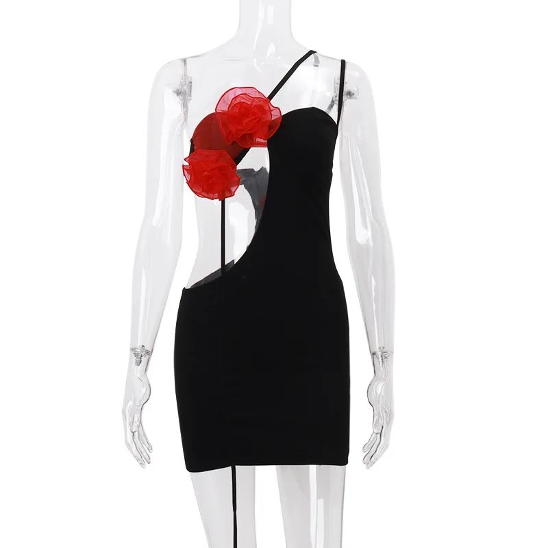 Jedno ramię seksowne wydrążone w kwiaty do klubu na imprezę urodziny Y2K Mini sukienka stroje kobiety letnie bez rękawów bez pleców bez pleców sukienki Bodycon