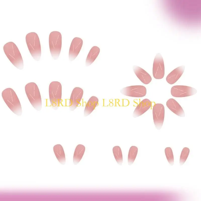 

L8RD Gradient Press on Almond Fake Glues on French Tips False 24Pcs Natural Artificial Acrylic