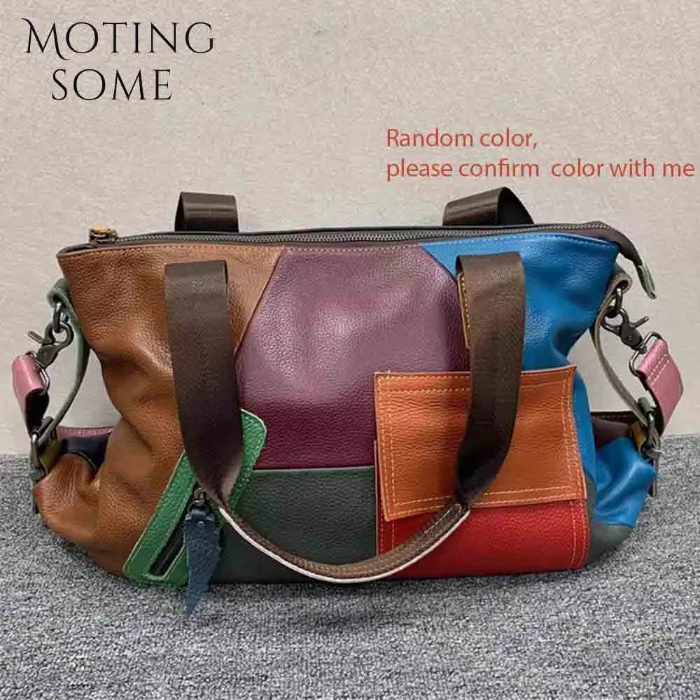 Motingsome Retro Style Woman Bag Full Grain Cowhide Tote Multi-pocket Oversize Shopper Bags Color Female Travel Handbag 2024