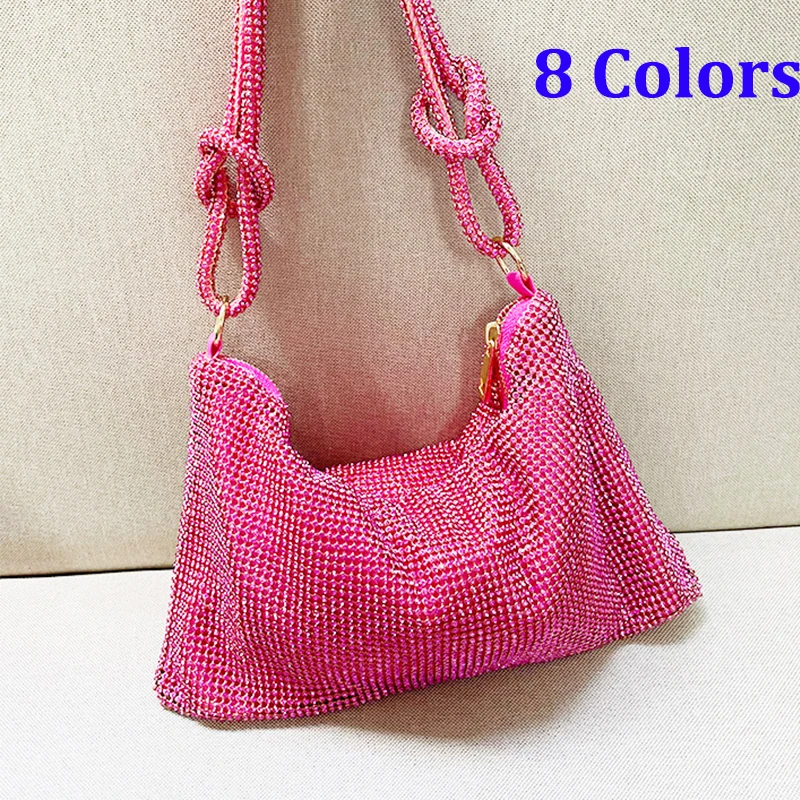 

9 Colors Crystal Evening Clutches Bag Blue/Green/Silver Shiny Rhinestone Handle Wedding Bridal Purses Diamond Shoulder Handbags
