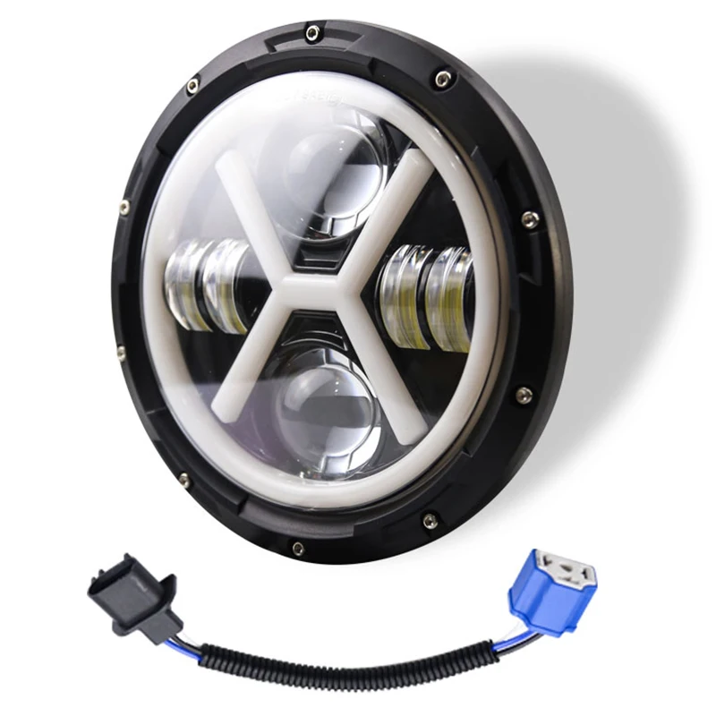 500W 7 Inch Round Angel Eye LED Headlight 30000LM with Hi/Lo Beam DRL Amber Halo Ring for JEEP Wrangler JK TJ LJ