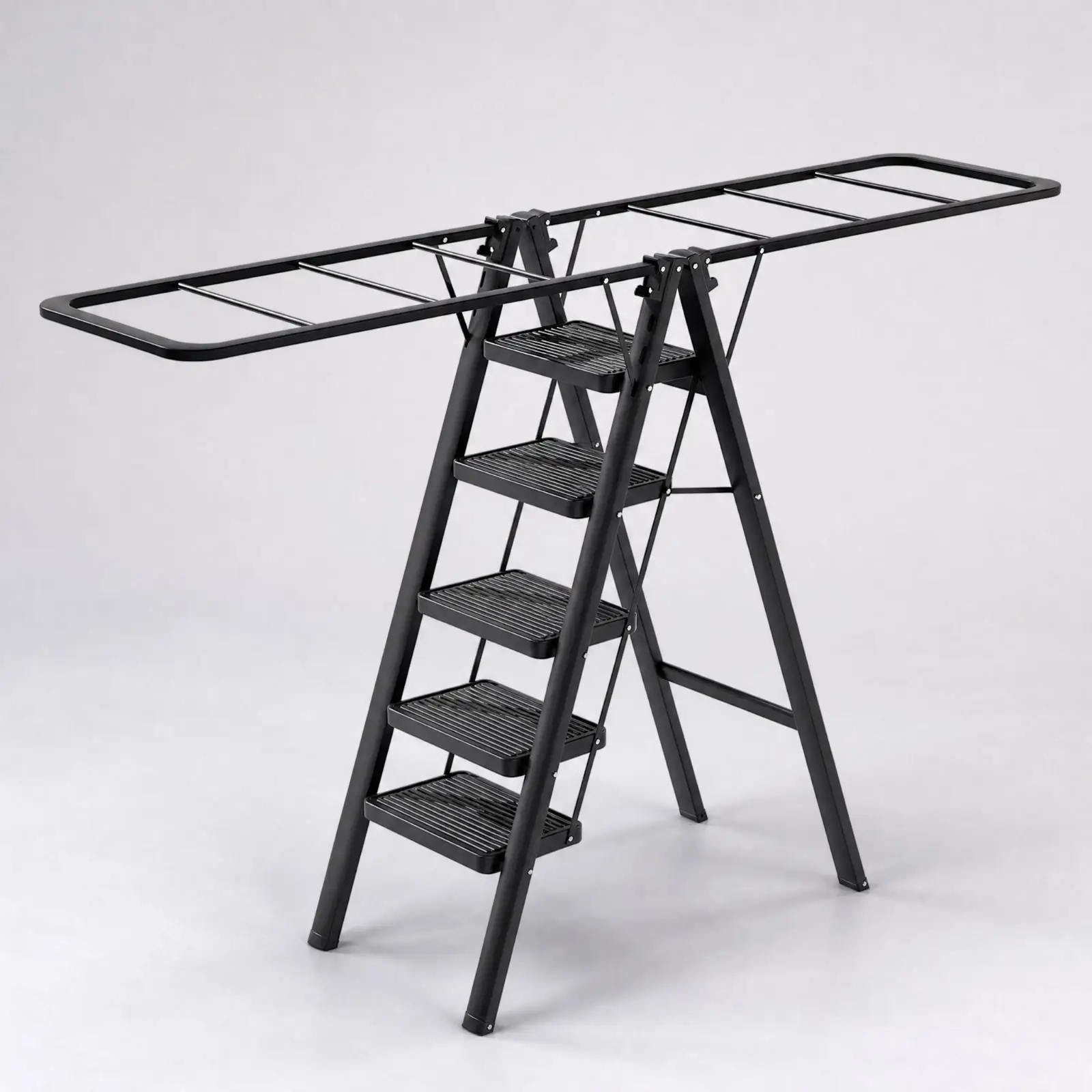 Compact Folding Ladder 2 in 1 with Drying Rack for Indoor Laundry Chores and High Shelf Access at Home