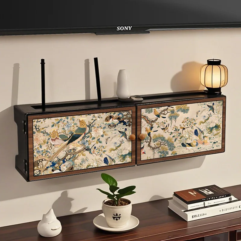

Wireless router storage box wall mounted flower and bird decoration non punching shielding cabinet