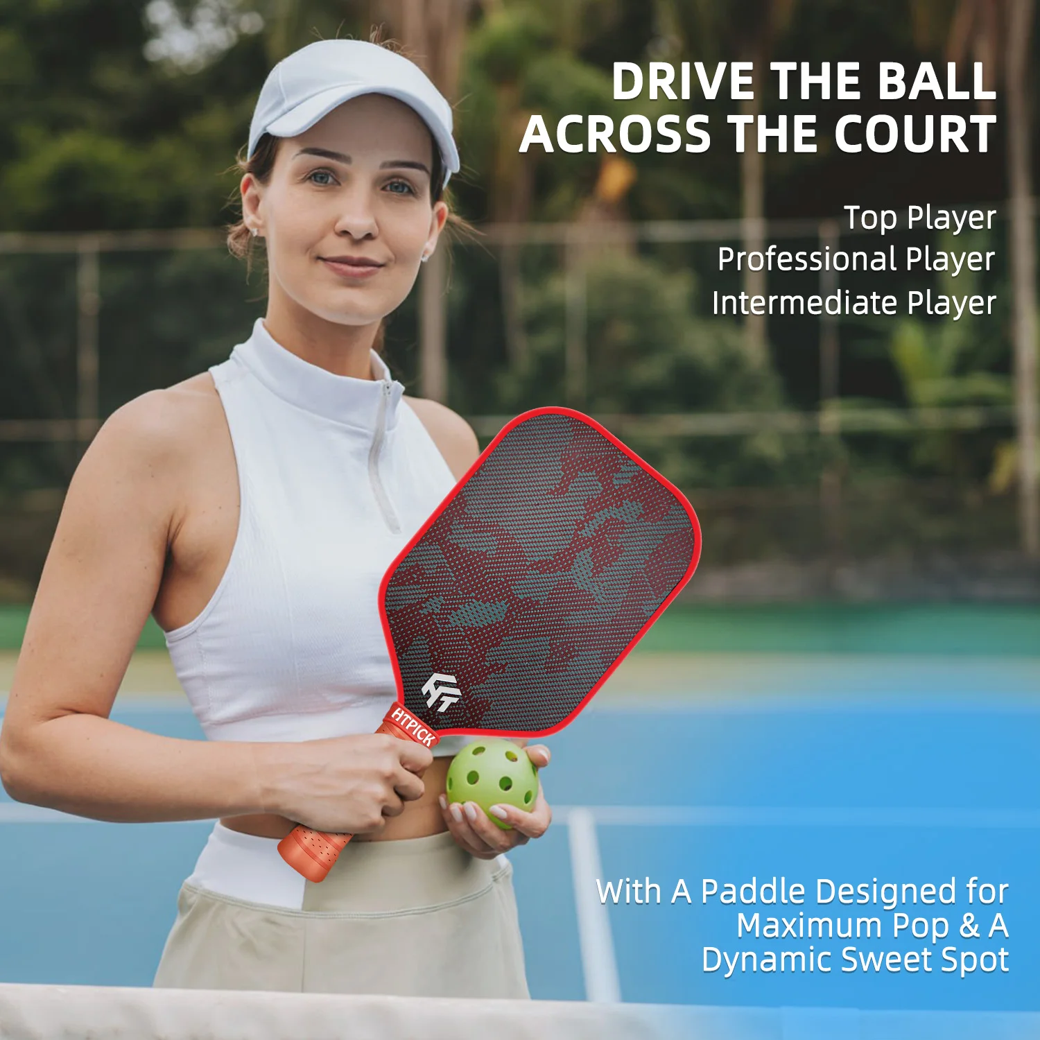 

HTPICK Pickleball Paddle из кевларового материала, с высокой эластичностью и вращением, с обработкой поверхностного трения.