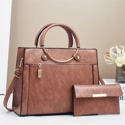 2pcs/set Smooth PU Leather Bags Large Capacity Totes Handbag Purse For Women Crossbody Shoulder Bag Female Top Handle Bag
