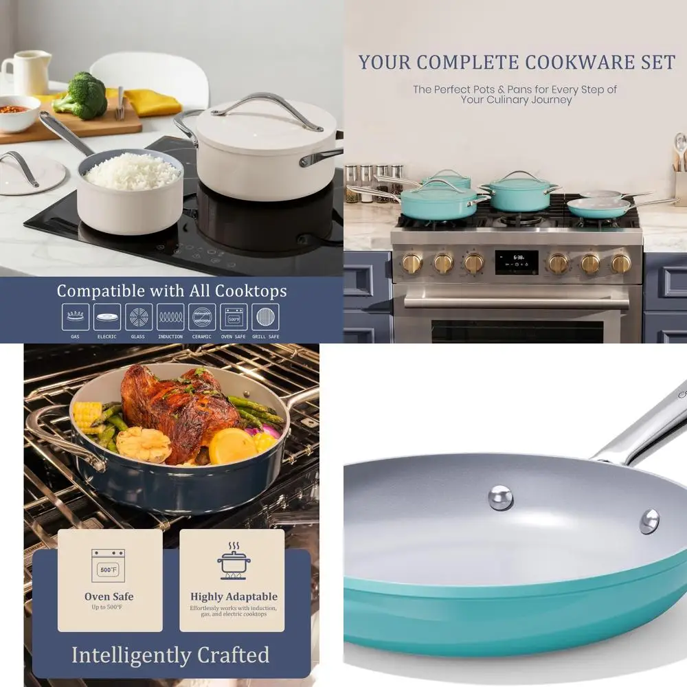 

10 керамических сковородок с антипригарным покрытием, без ПТФЭ/ПФА/ПФА, равномерное нагревание, безопасно в духовке до 500 шт. ° F, Здоровый, нетоксичный, со удобной стойкой