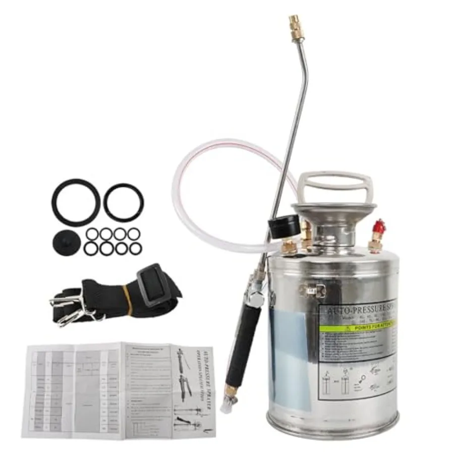 

Ручной распылитель из нержавеющей стали на 1 галлон с 12-сопловым распылителем и усиленным шлангом 3 фута, с манометром и предохранительным клапаном