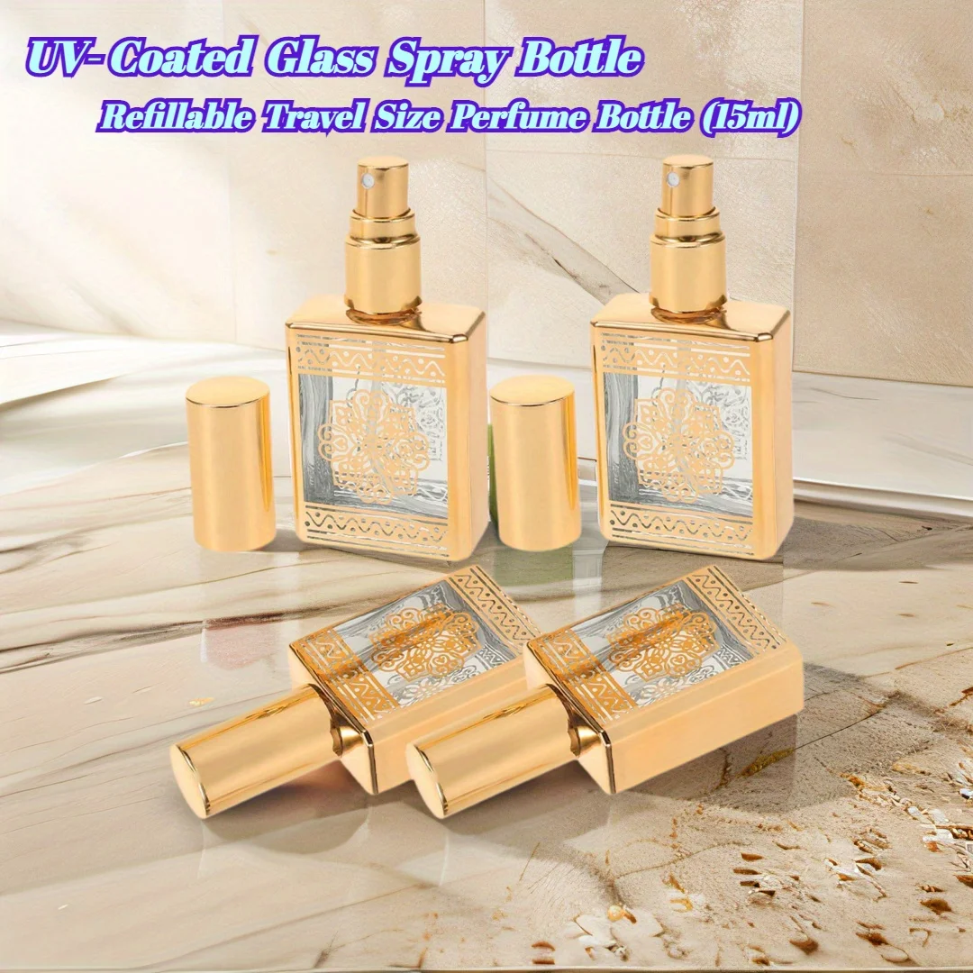 4pcs Perfume Bottle Spray 15ML Glass Empty Perfume Atomiser Refillable Leak-proof High-end Travel Bottle(Random Pattern Style）