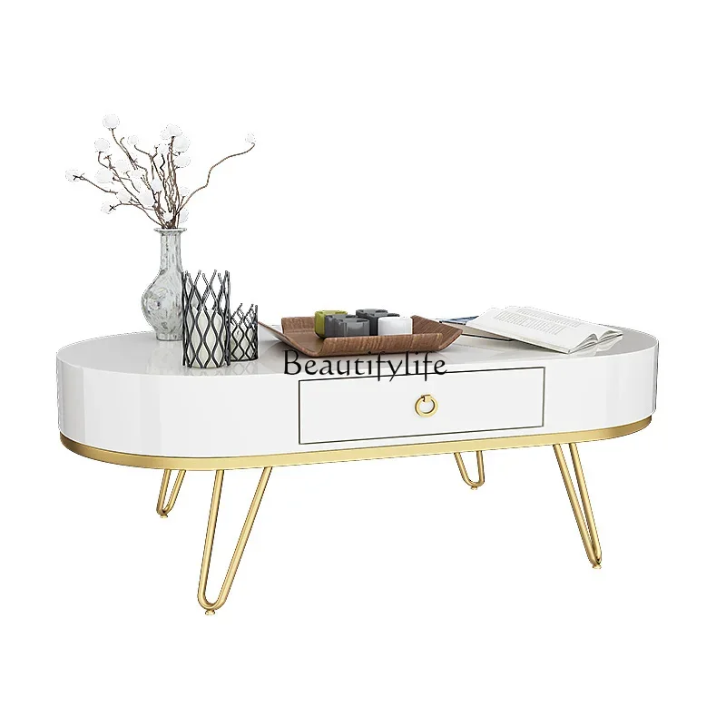 

FG44Light luxury coffee table Nordic small apartment living room oval drawer simple modern storage tea table