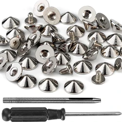 100 set punte a cono e borchie 4.7MM Bullet Punk Spikes vite per abbigliamento scarpe cinture artigianali in pelle borsa con strumenti di installazione