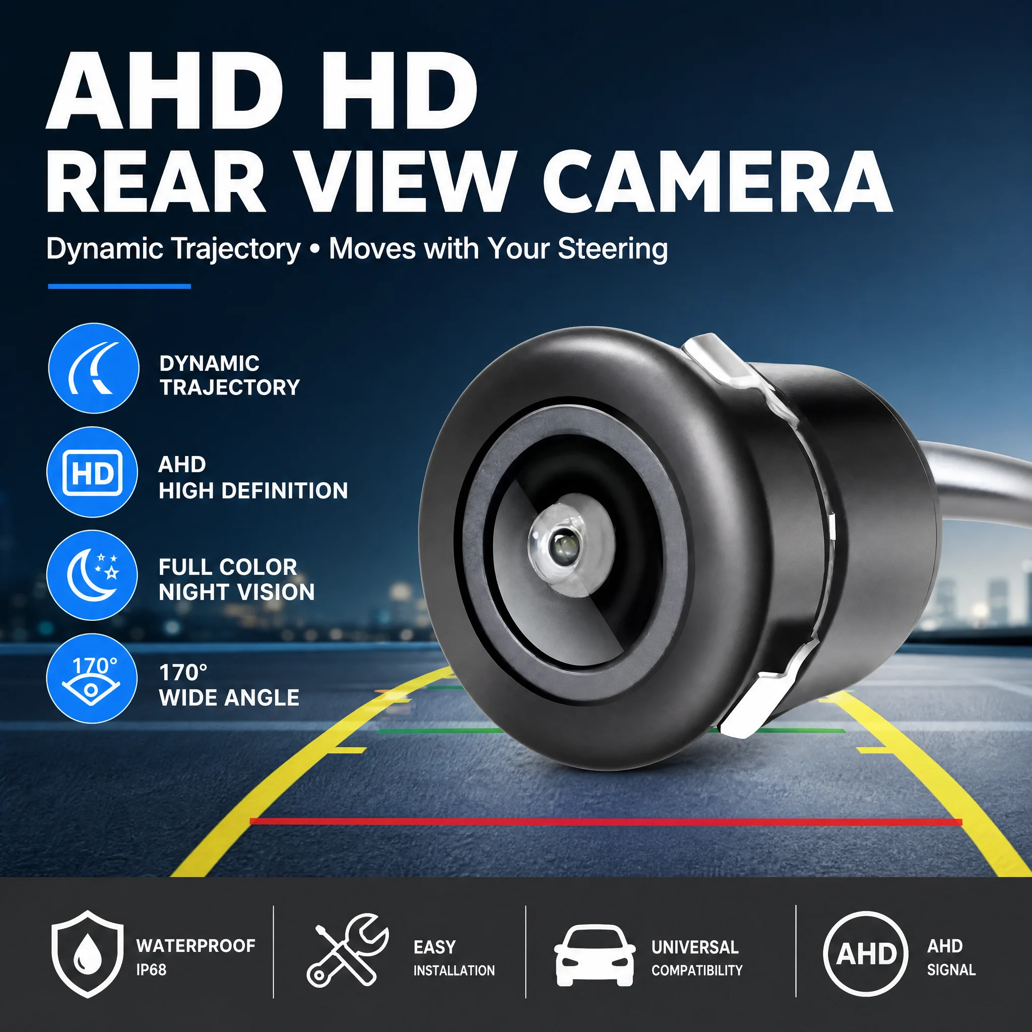 Waterproof AHD 18.5 Car Reverse Backup Camera HD Night Vision Smart Dynamic Trajectory Rear View Parking Camera
