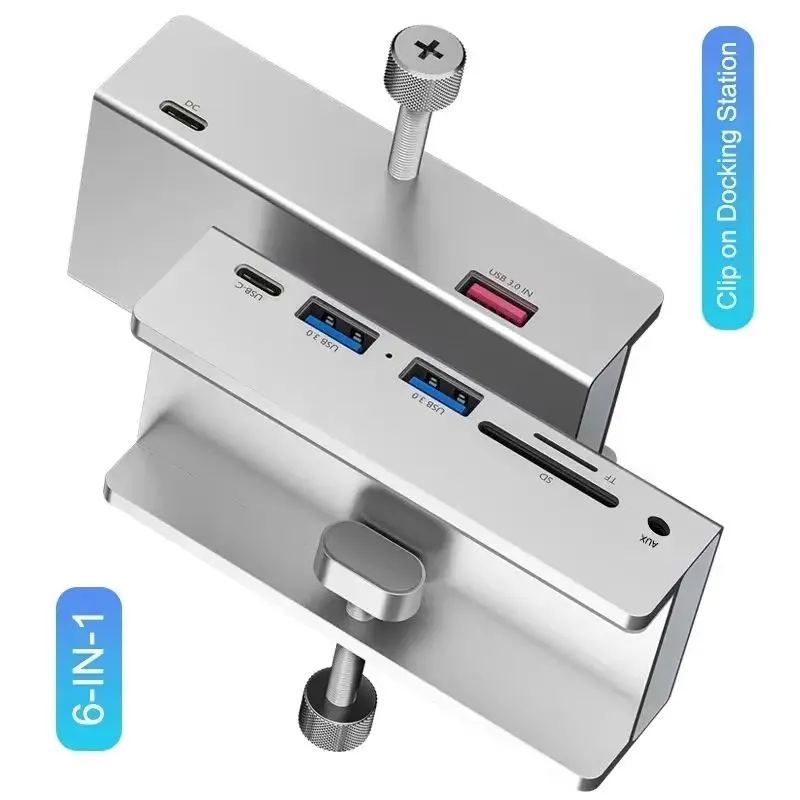 6 Port USB 3.0 HUB with Power Supply USB3.0 Splitter Adapter Clip-type Multi Splitter 5G High Speed Data Transmission for Laptop