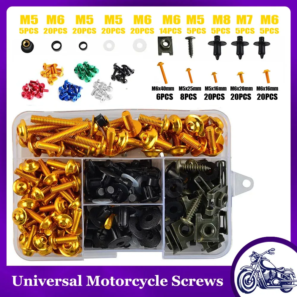 

195PCS M5 M6 M7 M8 Windscreen Fairing Bolts Fastener Clip Screws Kit For SUZUKI GSXR 600 750 1000 K1 K2 K3 K4 K5 K6 K7 K8 K9 K10