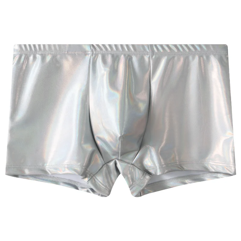 Men Trunks Imitation Leather Boxers U Convex Pouch Underwear Shiny Glossy Stage Shorts High Elastic Lingerie Boxer Briefs