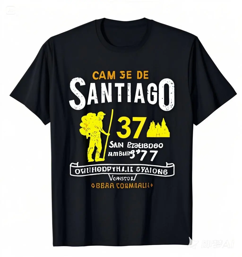 

Summer short-sleeved round neck men's T-shirt, Cam37de San Diego Buen Peregr37Compostela Spain St James, 100% cotton.