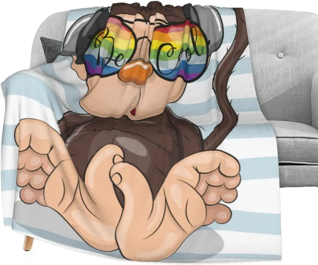 Cartoon Cute Monkey Flannel Fleece Throw Blanket , Living Room/Bedroom/Sofa Couch Warm Soft Bed Blanket