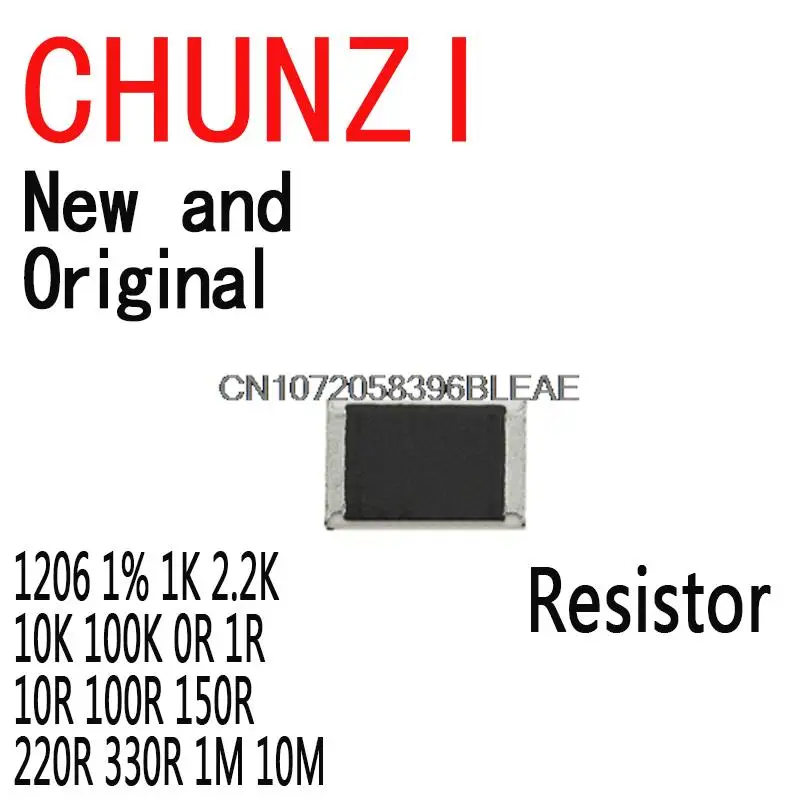 100PCS SMD Resistor 0R ~ 10M 1/4W 0 1 10 100 150 220 330 Ohm 1206 1% 1K 2.2K 10K 100K 0R 1R 10R 100R 150R 220R 330R 1M 10M 