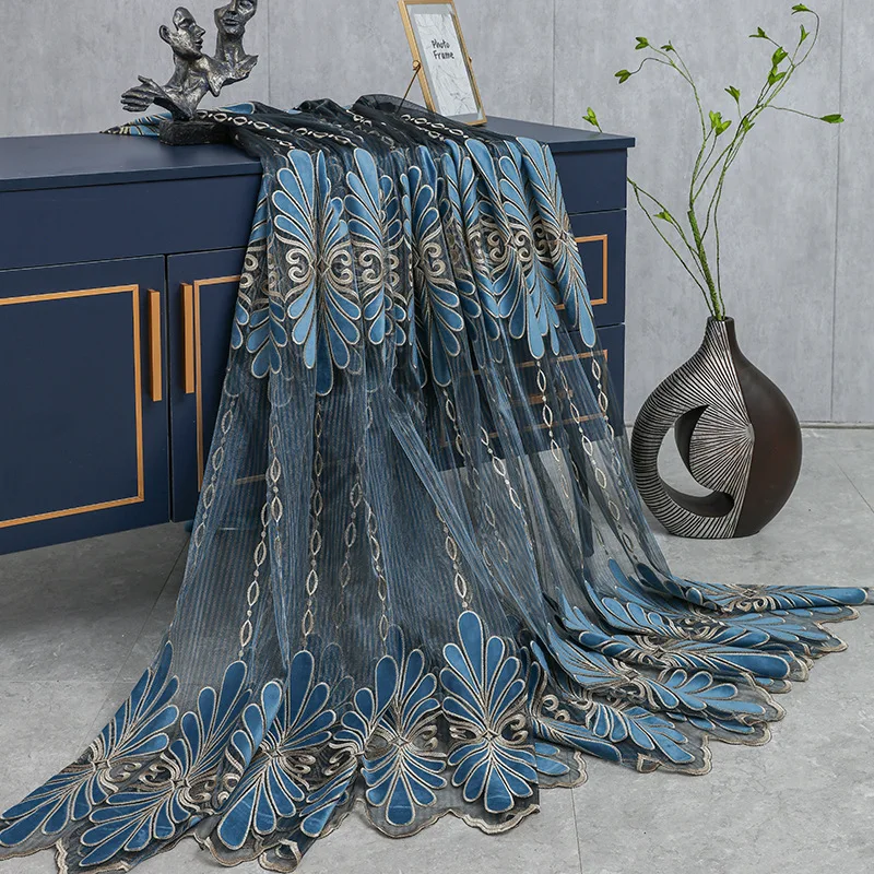 European Style Curtains for Living Dining Room Bedroom Luxury Sheer Tulle Precision Embroidery Guaze Drapes Window Curtain Decor