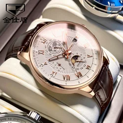 JSDUN 8909 Brand Business Luxury Men's Automatic Mechanical Watch Waterproof Sports Leather Lunar Phase Men Watch Reloj Humbres