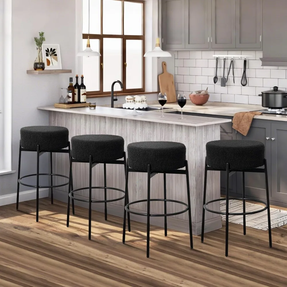 

Modern Rotatable Bar Stools Set of 4, 30" Sherpa Swivel Counter Height Stools with Round Soft Padded Boucle Backless Seat