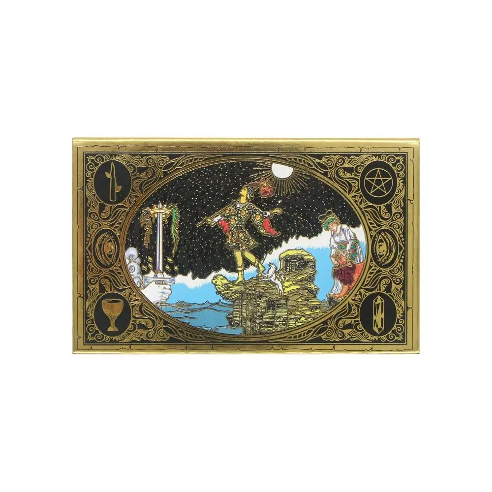 Cartas de tarot clásicas panorámicas Rider Waite, 78 Uds., para principiantes, plástico PET impermeable con lámina dorada, 12x7cm