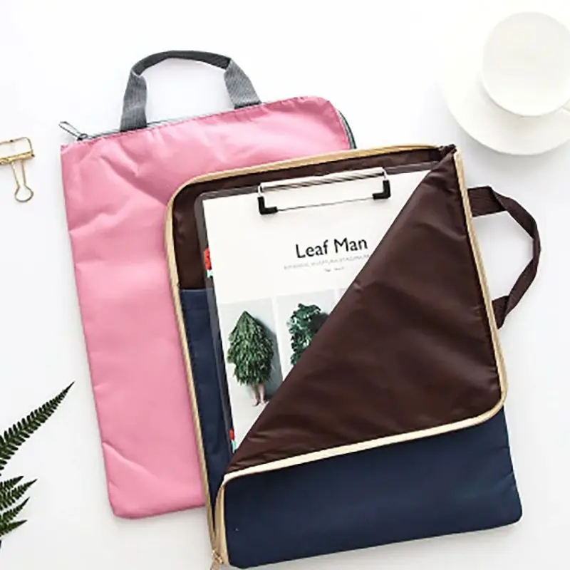 Waterproof Canvas File Folder A4 Paper Organizer Document Storage Zipper Bag Stationery Student Supplies Portable Laptop Holder