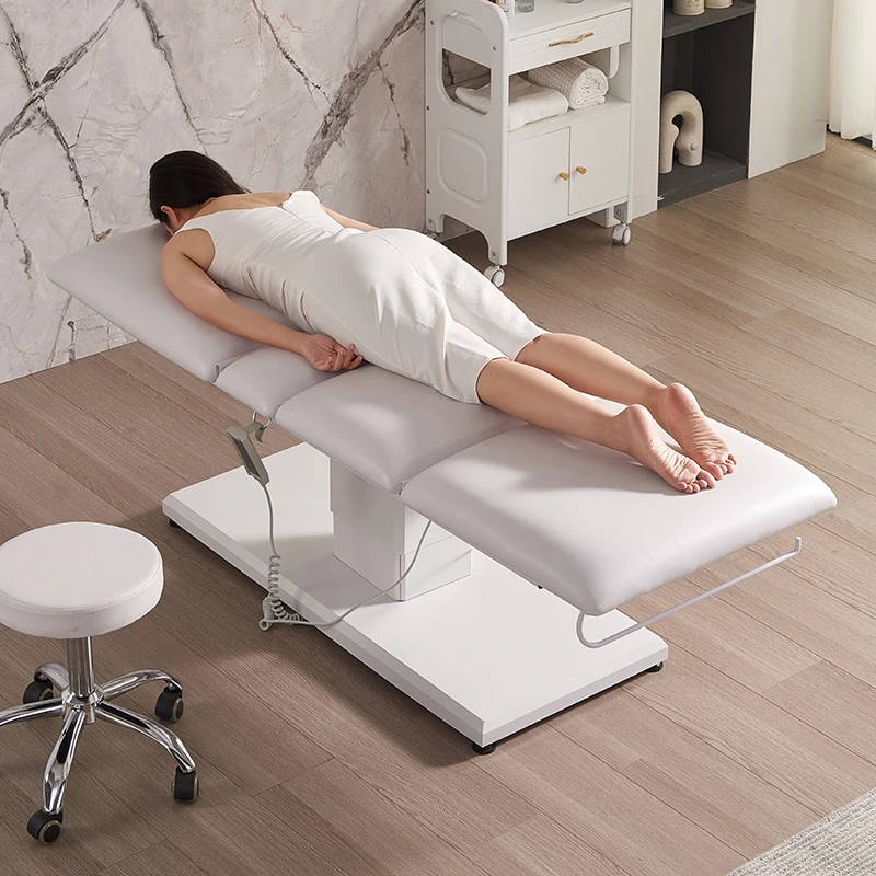 Mesa De Massagem Elétrica De Couro Facial, Mobiliário De Salão, Cama De Beleza Moderna, Spa De Luxo, Base Branca Preta, CE Lash, 3, 4 Motores