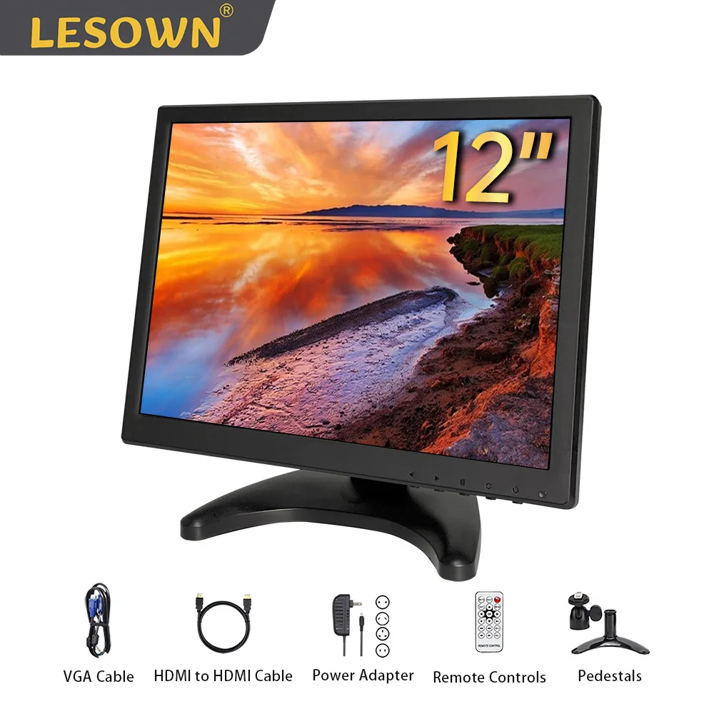 

LESOWN Security Monitor 12in 1024x768 Resolution LCD External Touch Screen Auxiliary HD Second Display with VGA HDMI AV BNC USB